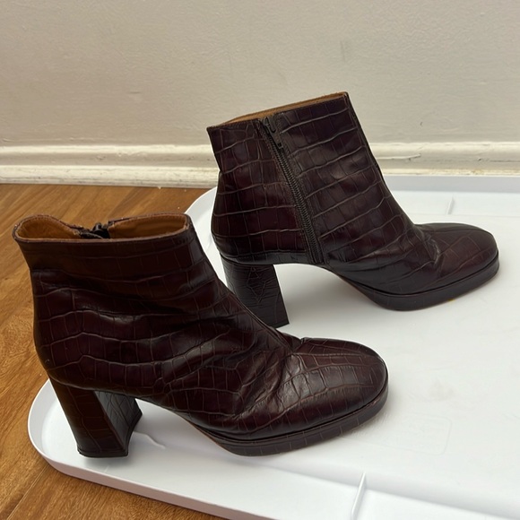 Miista Spain Brown Genuine Leather Crocodile Heeled Booties - Picture 2 of 6